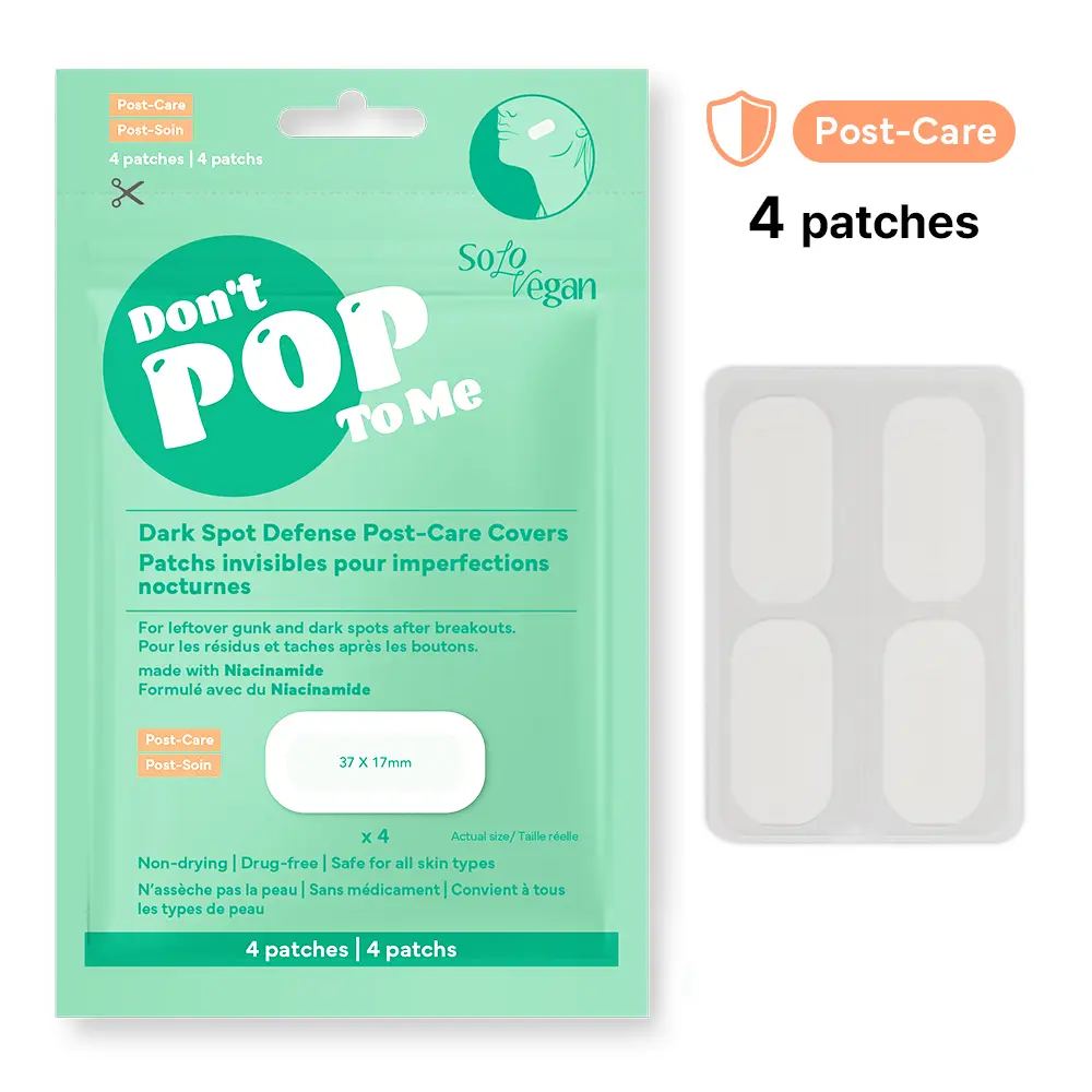 SoloVegan Hyperfade Post-Care Acne Pimple Patches 4ct Multi-Pack (30g), Niacinamide + Salicylic Acid, Wide Coverage Moisturizer for Acne-Prone Skin, Dark Spot Defense After Popping, Redness, Acne Care