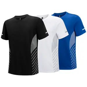3-Pack Breathable Mesh Gym Tees Men’s breathable mesh short-sleeve sports T-shirt with cool-touch and Quick Drying performance, reflective stripes for fitness and running, Polyester Fabric