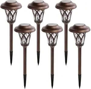 【Springtok】GIGALUMI Solar Lights Outdoor 6 Pack Brown Landscape Lights Warm White High Lumen Waterproof Metal Automatic for Yard Pathway Garden Walkway driveway lights