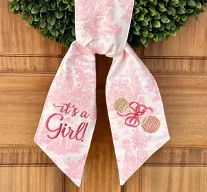 Pink Toile Wreath Sash: Custom Baby Girl Birth Announcement Swag