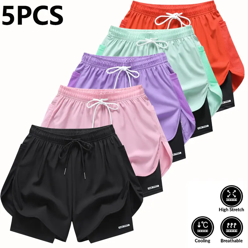 5-Pack Women’s Quick Dry Workout Shorts, 2-in-1 Ultra Thin 3-Inch Track & Field Shorts with Inner Lining, Breathable Sports Shorts for Outdoor Running & Fitness Training Athletic Bottoms