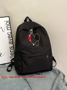 Heart-Shaped Stethoscope Print Backpack, Gradient Hearts, Nylon Material, Casual Style, Versatile for Daily Use, Easy to Clean