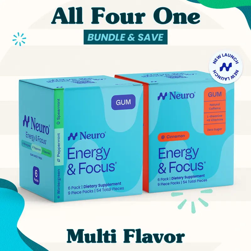 All Four One Bundle - Energy & Focus Caffeine Gum - Multi Flavor (108 Pieces)