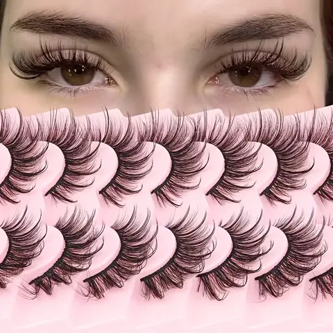 Fluffy faux mink eyelashes with natural makeup effect, lash growth, voluminous false eyelashes, 18mm strip lashes, cat-eye eyelashes, fairy makeup effect, doll eyelashes, crimps curls lashes, Wispy Volume Set, 7 pairs, Fake Lashes, Wispy Thick Eyelashes