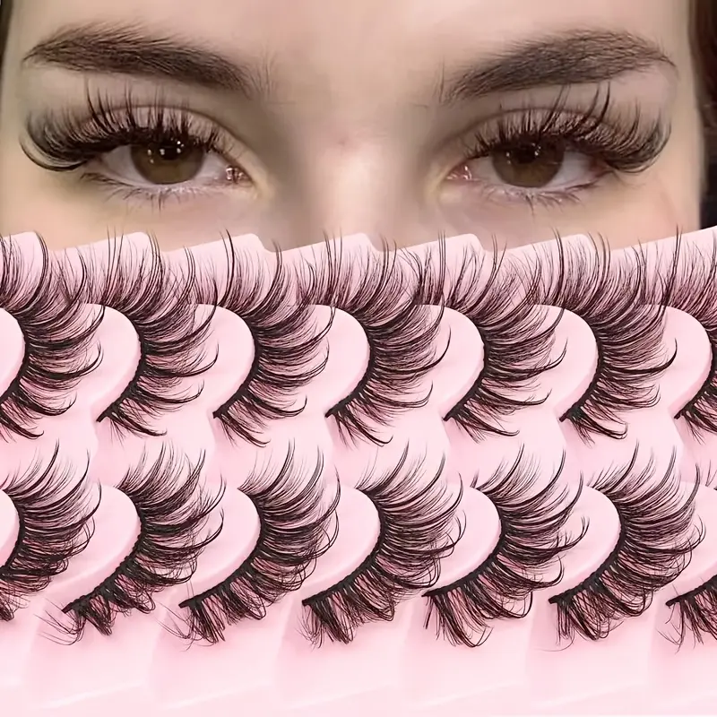 Fluffy faux mink eyelashes with natural makeup effect, lash growth, voluminous false eyelashes, 18mm strip lashes, cat-eye eyelashes, fairy makeup effect, doll eyelashes, crimps curls lashes, Wispy Volume Set, 7 pairs, Fake Lashes, Wispy Thick Eyelashes