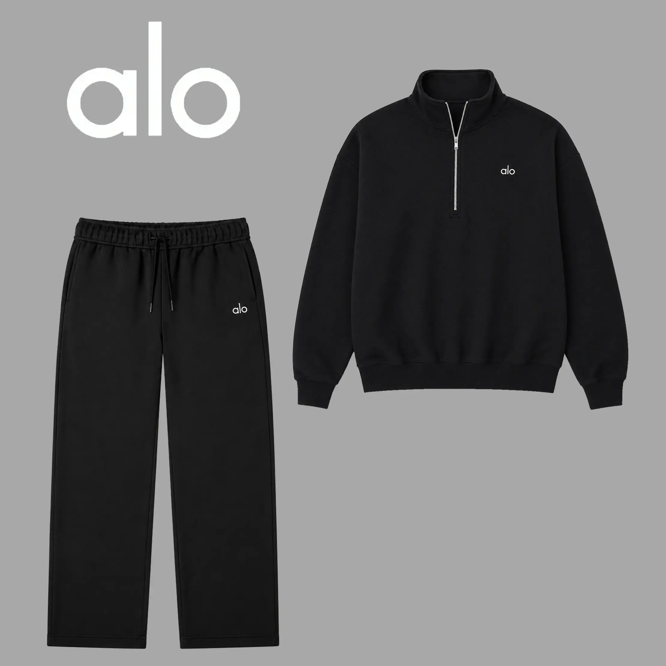 Alo Black Sweatshirt and Sweatpants Set for Men - Comfortable and Stylish Menswear Clothes