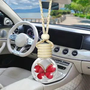 Butterfly Scented Car Air Freshener, 1-Pack Transparent Glass Perfume Bottle Diffuser, Reusable Fragrance Dispenser for Vehicle Interior Decoration, Empty Bottle for Refill with Your Favorite Scent