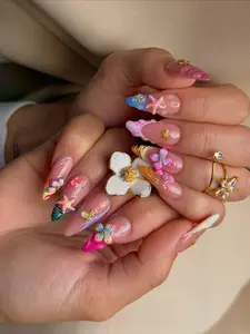 Tropical Ocean 3D Press-On Nails | Starfish Shell Flower Design | Summer Beach Inspired Set