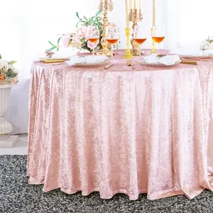 132" Round Ice Crushed Velvet (200 GSM) Tablecloth - Blush Pink/Rose Gold (1pc)