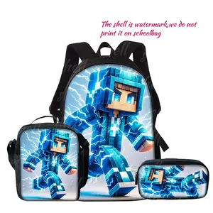 3pcs/1pc Building Block Figure Themed Printed Backpack - Lightweight Travel Backpack, Multi-Functional Storage Bag & Organizer |   Adjustable Shoulder Straps, Stylish Design, Suitable for Teens, for Teenager