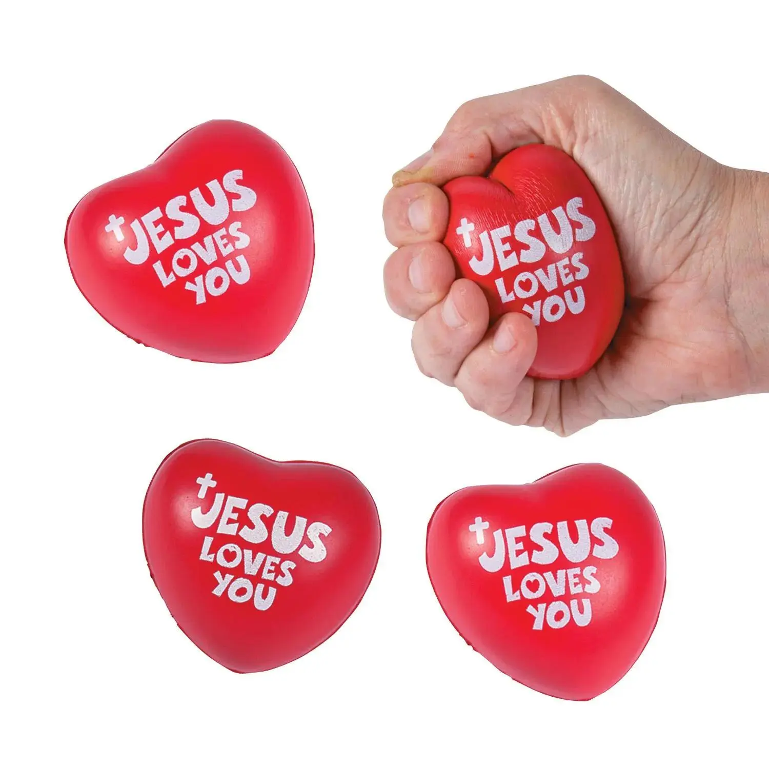 2 1/2" Valentine's Day Jesus Loves You Heart Stress Toys - 12 Pc.