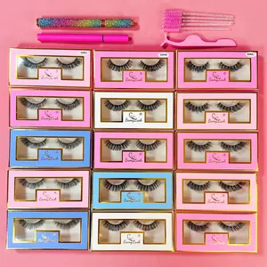 Mixed Length False Eyelashes with Eyelash Glue & Tweezers & Eyelash Brush, 15 Pairs Natural Look Eyelash Extensions, Makeup