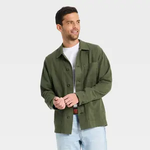 Men's Long Sleeve Collared Button-Down Shirt - Goodfellow & Co Dark Green L