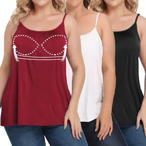 3 Pack Women's Flowy Swing Cami with Built-in Padded Bra Cup Relaxed Loose Fit Summer Camisole Tank Tops with Adjustable Spaghetti Strap Plus Size Women Clothing Casual Comfortable Womenswear Basic Minimalist