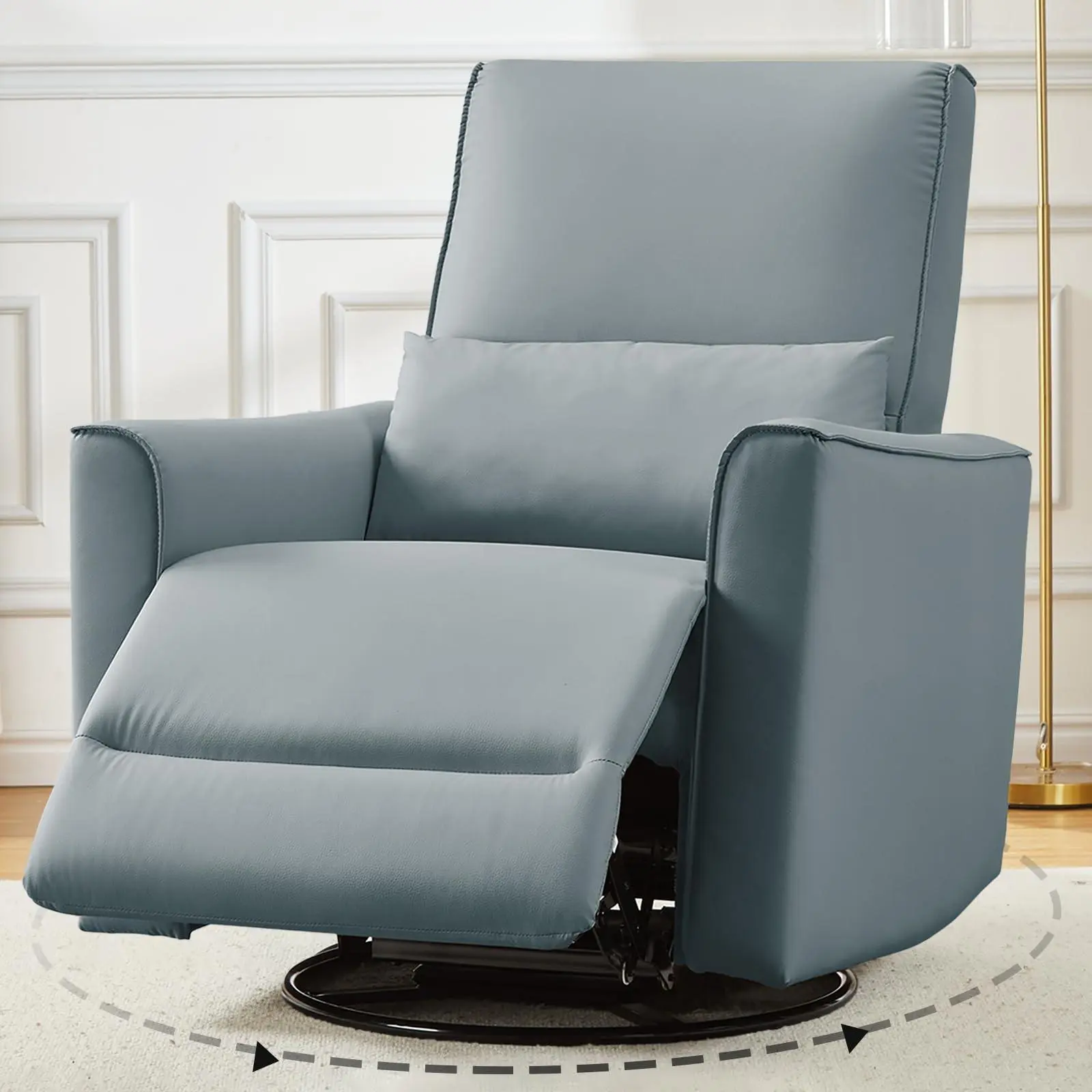 Manual Glider Leather Swivel Rocking Recliner Chair - 1-Person, Lumbar Support, Padded Arms, Comfortable Single Sofa for Living Room, Bedroom (Gray), One Person