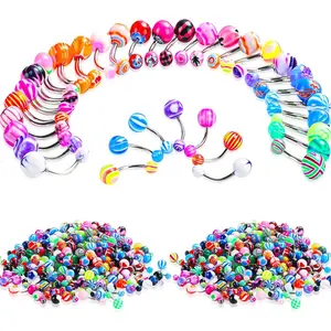 200 Pcs Stainless Steel Belly Rings Colored Acrylic Navel Nail Belly Button Rings Body Piercing Jewelry for Women Girls Variety of Colors Anti-Rust Comfortable Wear