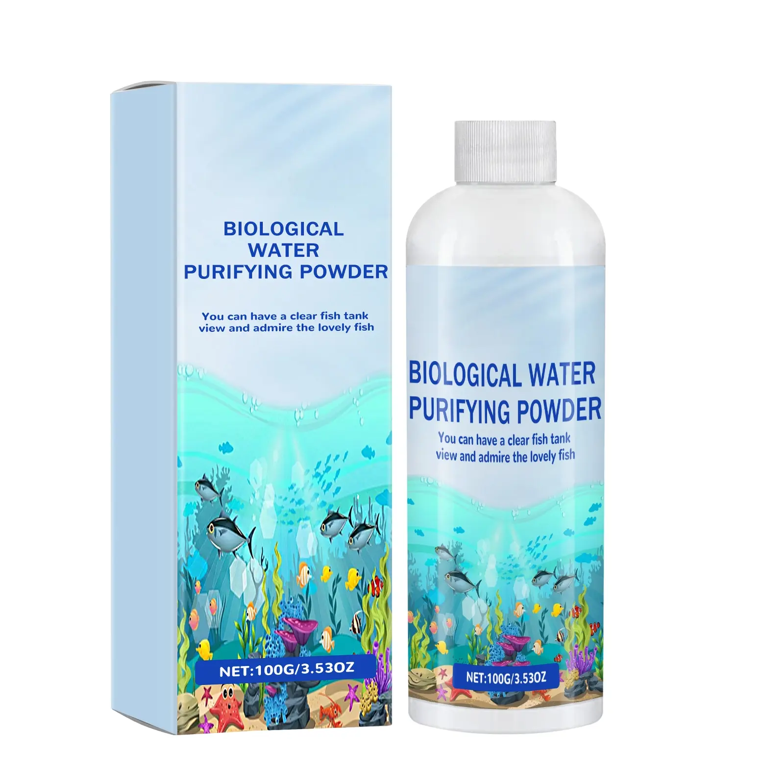 Fish tank water purifier for algae removal. Cleans the fish tank and removes moss and water algae. Water purifier that effectively removes algae and is quick-dissolving. Algae removal powder.