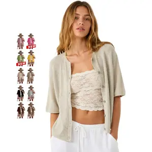 Tanming Women's Short Sleeve Cardigan Sweater - Crew Neck, Soft Ribbed Knitting Fabric, Button-Down, Fitted, Lightweight Breathable Clothes for Casual Office, Spring Summer Layering Cover Up (Women's Tops) #SpringStatements,summerwins