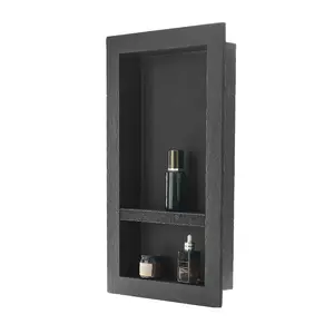VEVOR Shower Niche, 16x 28x 4 inch Recessed Wall Niche with Movable Divider Shelf, Modern Soap Shampoo Storage Organizer, Square Corners, Sealed Waterproof Design, Black for Bathroom Shower