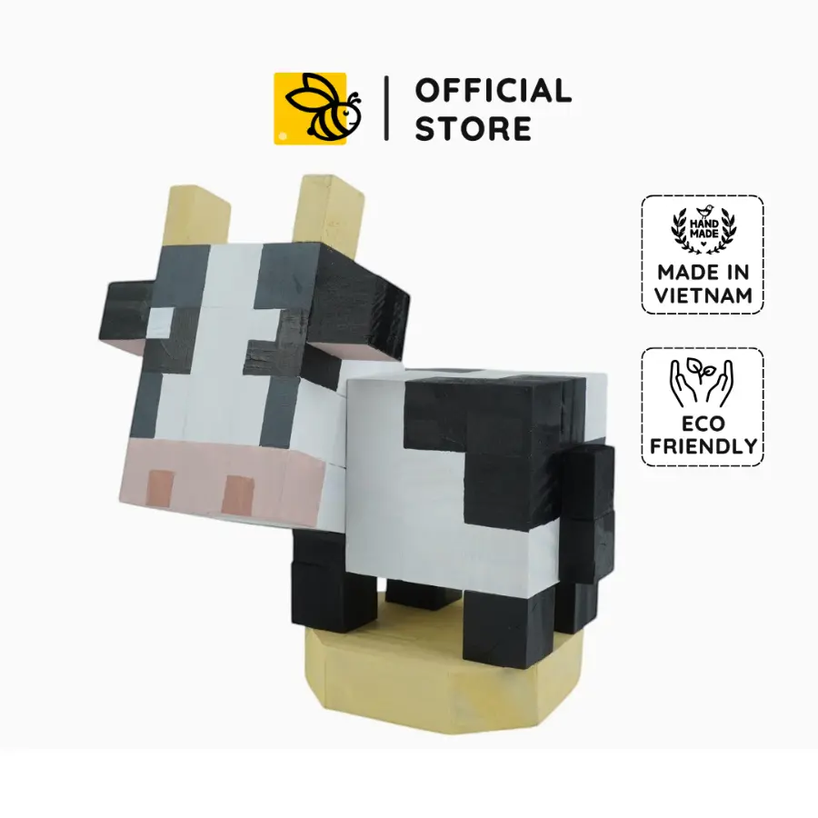 Cow Wooden Minecraft-Style Model, Cow Pixel Block, Minecraft style, Custom Handmade Gift & DIY Coloring Kit, Gift for him, Gift for her