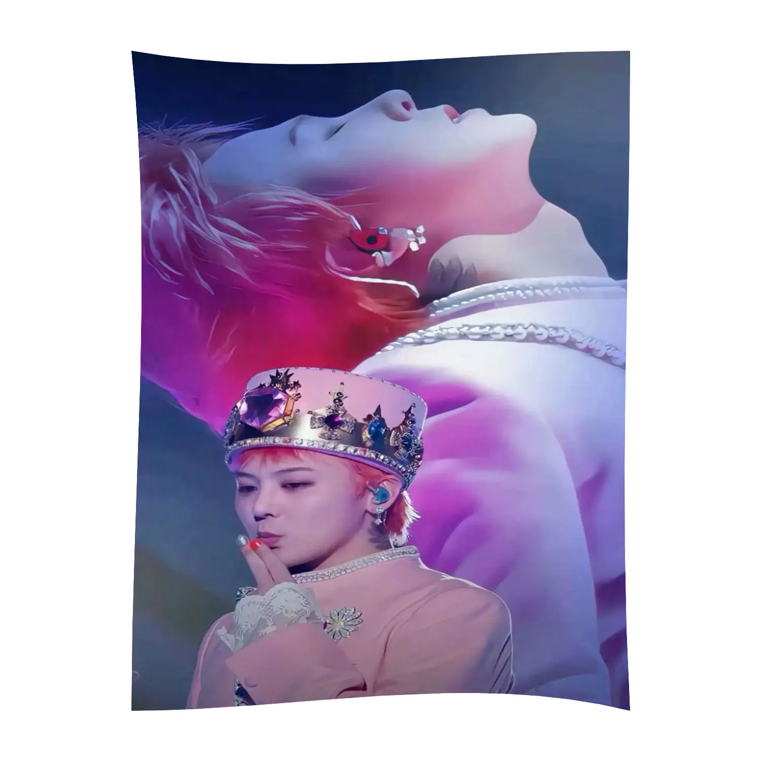 G-Dragon Pink Crown Stage Portrait & BIGBANG Red Fire Group Poster Fleece Throw Blanket, Kwon Ji-yong Classic Concert Art Ultra Soft Fluffy Blanket, Perfect Gift for BIGBANG VIP Fans,warm