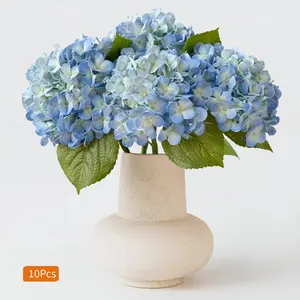10pcs Lifelike Artificial Blue & White Hydrangea Bouquet - Realistic Polyester Flowers with Stems, No Maintenance Floral Arrangement for Weddings, Engagements, Spring Home & Office Table Decor, Outdoor/Indoor Use, Artificial Flowers for Outdoors