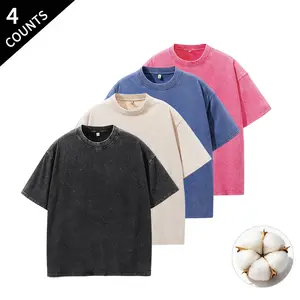 4-Pack Men’s Vintage Distressed T-Shirts, Oversized Faded Casual Tees, Retro Streetwear Short Sleeve Tops