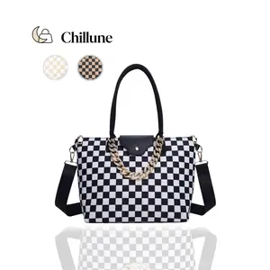 Lightweight Oxford Checkerboard Crossbody Bag – Large Capacity Minimalist Purse with Smooth Zipper