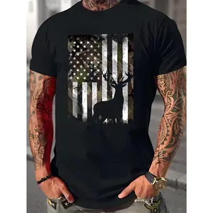 Men's summer short-sleeved printed T-shirt, comfortable and stretchy, suitable for outdoor activities in summer. Street-style stretch crew neck T-shirt