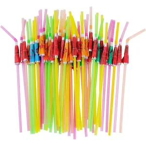50 Pcs Hawaiian Luau Party Umbrella Parasol Straws, Tropical Disposable Cocktail Drink Straws, Beach Tiki Bar Wedding Decor Supplies, Summer Drink Garnish Party Accessories