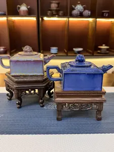 Chinese Jun Porcelain Square Teapot - Toad Lid & Dragon Spout | Handcrafted Ceramic Tea Pot for Tea Ceremony