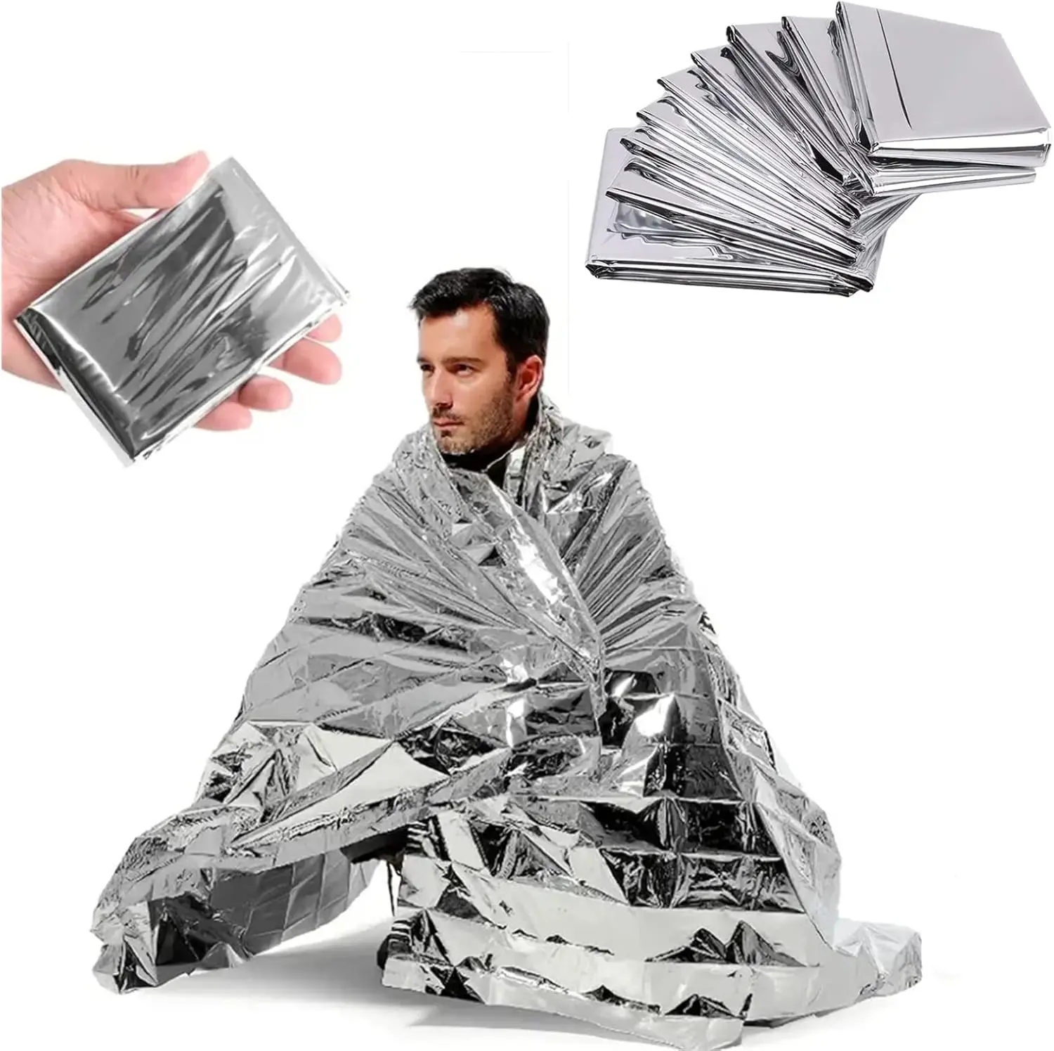 6 Pack Emergency Thermal Blanket, 84” x 52” Silver Foil Blanket, Survival Kit Camping Blanket 6 Pack Emergency Thermal Blanket, 84” x 52” Silver Foil Blanket, Survival Kit Camping Blanket