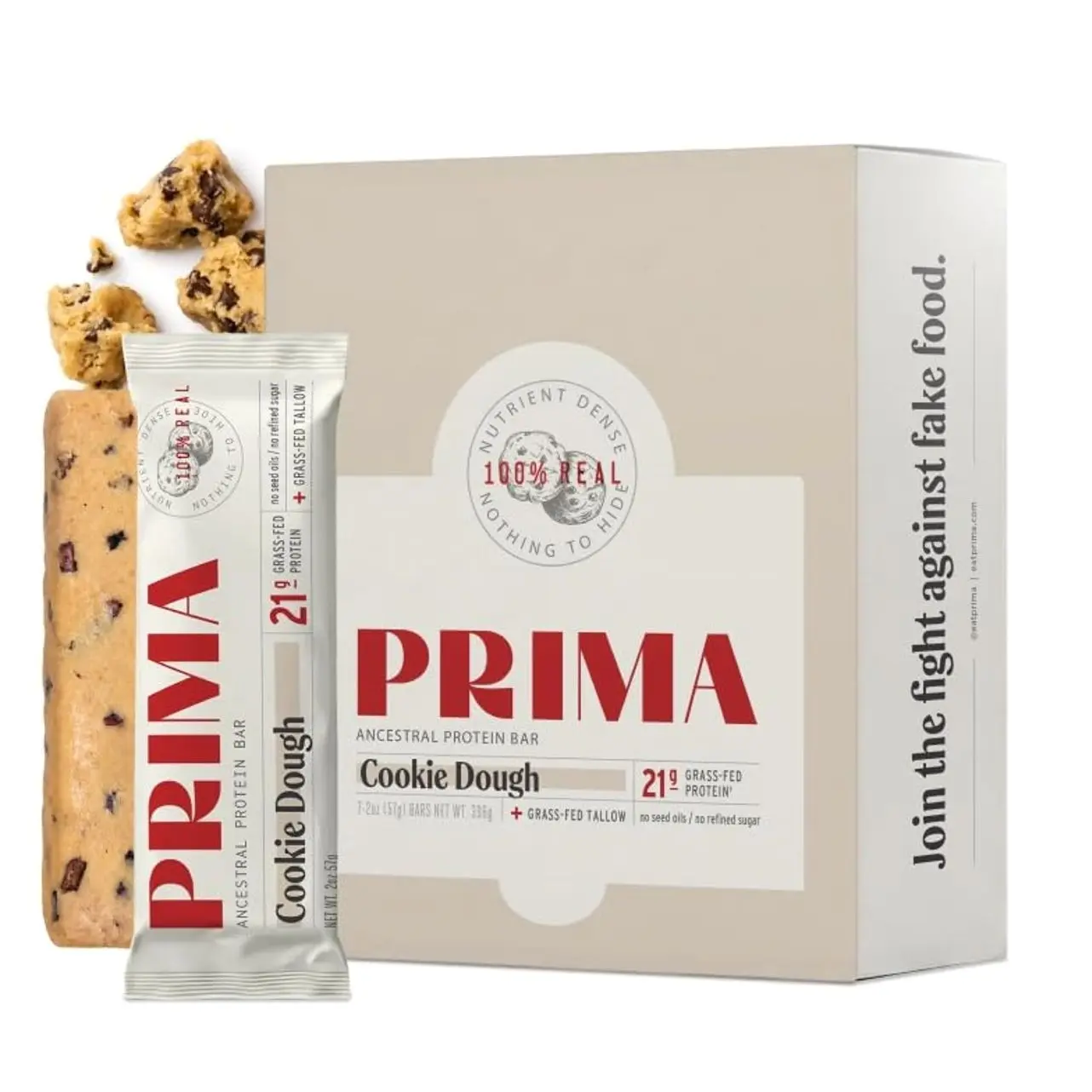 PRIMA Cookie Dough Protein Bar | 21g Grass Fed Whey and Collagen | No Seed Oils, No Preservatives, Raw Honey Sweetened | 7 Pack