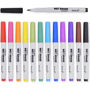 Wet Erase Markers Ultra Fine Tip,0.7mm,Low Odor,Extra Fine Point,12 Assorted Colors,Whiteboard Markers for Office,,or Planning Dry Erase Board,20703