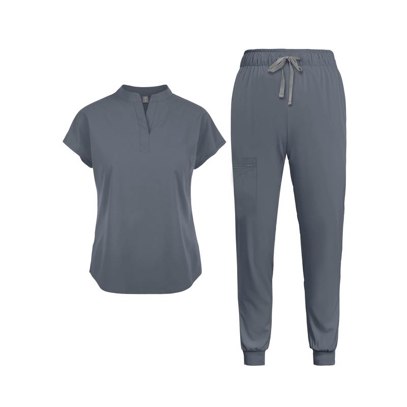 Scrubs Set for Women Nurse Uniform Jogger Suit Stretch Top & Pants with Multi Pocket for Nurse Esthetician Workwear Clothes Womenswear Fitted Minimalist Women's Workwear