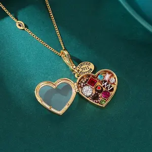 Gold Plated Openable Heart Chocolate Box Pendant Necklace, Aesthetic Sweater Chain & Keychain , Cute Romantic Love Locket For Women, Anniversary Birthday Christmas Valentines Day Gift Idea For Girlfriend Wife, Wedding Engagement , Fashion Jewelry, TKTrend