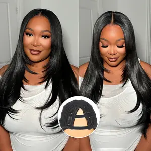Yaki Straight V Part Layered Wig 250% Density Glueless No Leave Out Synthetic Hair Wig 22 Inch Beginner Friendly