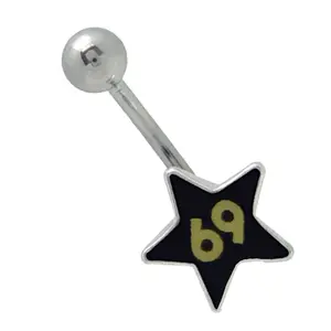 Surgical Steel Belly Button Ring Curved Barbell 14 Gauge with Star 69