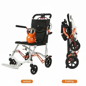 Ultra-Light 18 lbs Folding Transport Wheelchair with Locking Brake & Flip Armrests, Supports 220 lbs.
