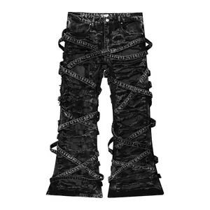 VENIM 2.0 ONYX Distressed Black Jeans for Men with Distressed Design and Straps