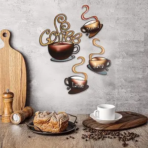 4 Piece Vintage Metal Coffee Cup Wall Art, Home Wall Decor, Rustic Iron Hanging Coffee Theme Decoration, Kitchen, Bar, Cafe, Restaurant Decor, Gift for Coffee Lovers