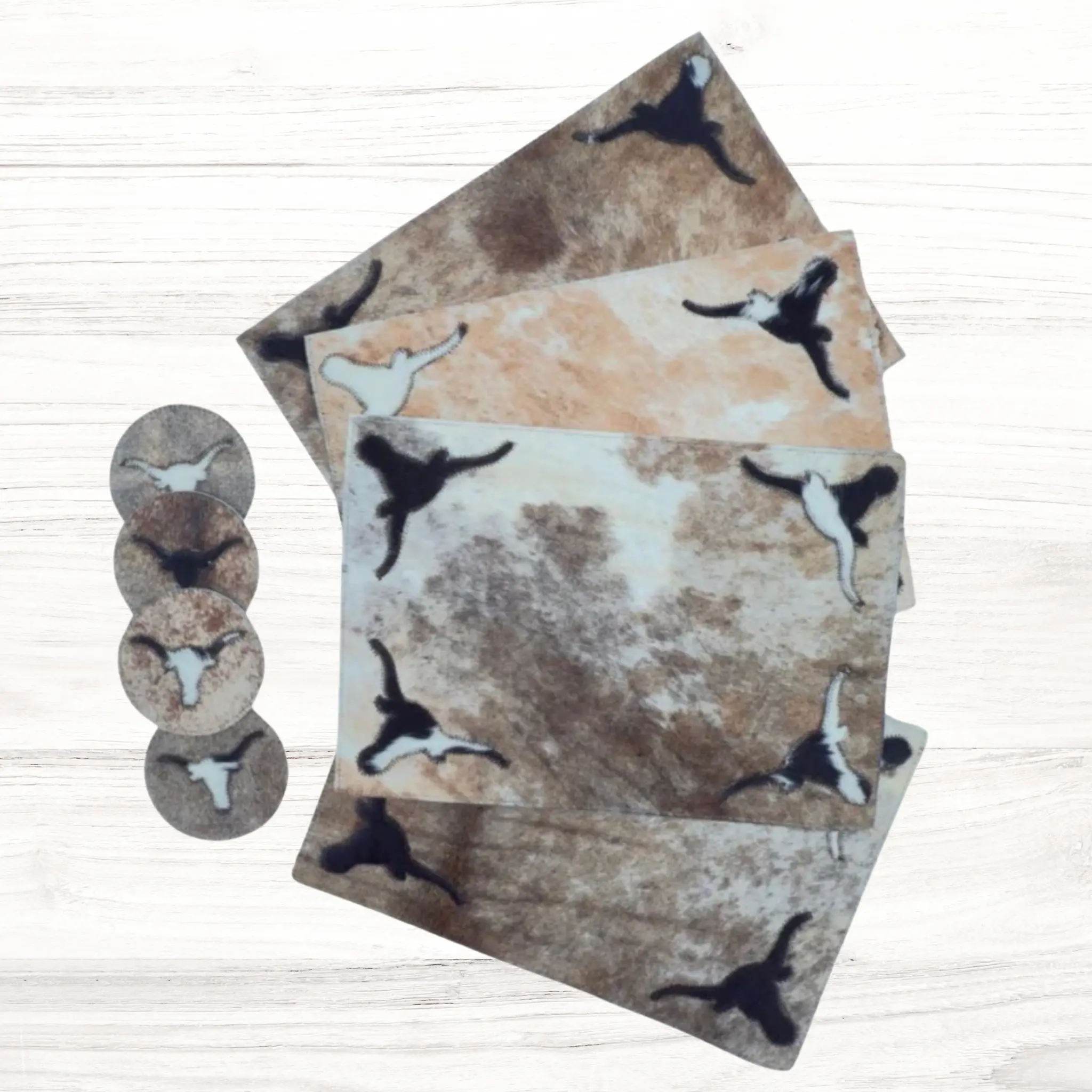 Genuine Cowhide Leather Rectangle Placemats & 4 Coasters Bundle