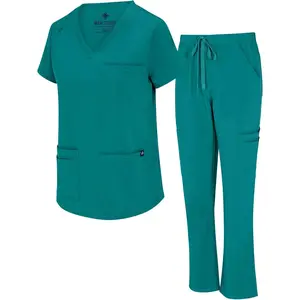 Womens 11 Pocket Cool Stretch Cargo Scrub Set with Regular and Petite Sizes