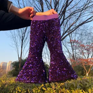 baby girl clothes Mardi Gras party wear purle sequin pant bell bottom pant