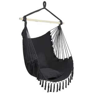 Gray Tassel Pillow Hanging Chair, Outdoor Camping Hammock Chair bbq party