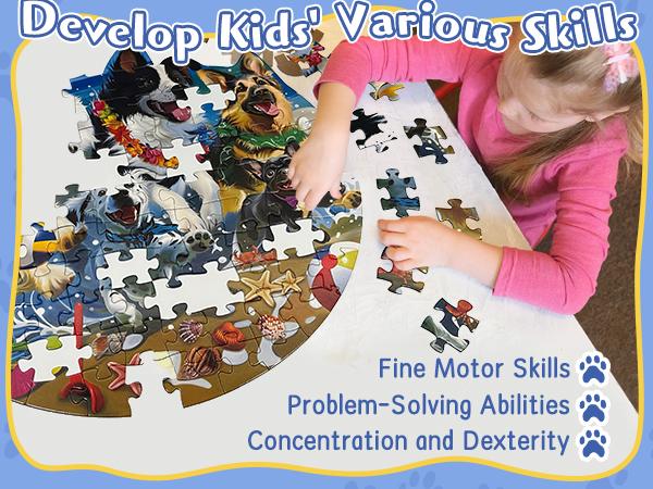 [Magic Toy] Animal Puzzle for Kids, 100-piece round puppy floor puzzle, Perfect Gift for Boys and girls aged 3+