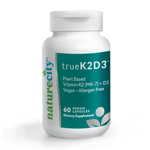 NatureCity TrueK2D3 Plant-Based Vitamin K2 and D3 Supplement - Bone Strength, Calcium Absorption and Cardiovascular Support - MK-7 K2 and Vegan D3 - Non-GMO Softgels - 60 Count