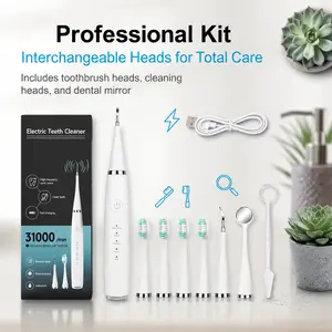 5 Modes Electric Oral Care Kit, IPX6 Waterproof, USB Rechargeable Teeth Cleaning Set with 4 Brush Heads, 2 Cleaning Tips & Dental Mirror, Portable Travel Kit