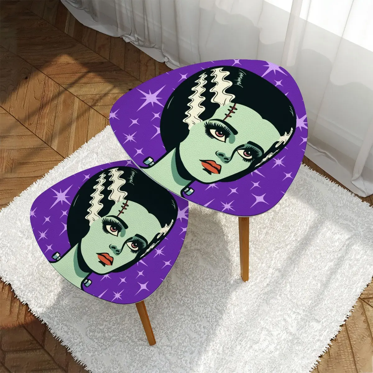 Bride of Frankenstein Retro Mid Mod Horror Buff Purple Halloween Nesting Tables