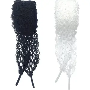 [2 Pairs] Black and White Lace Shoelaces, 3cm Wide Elastic Laces.